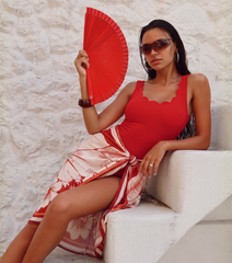 Red Color Laser Cutting Swimsuit Set(s)