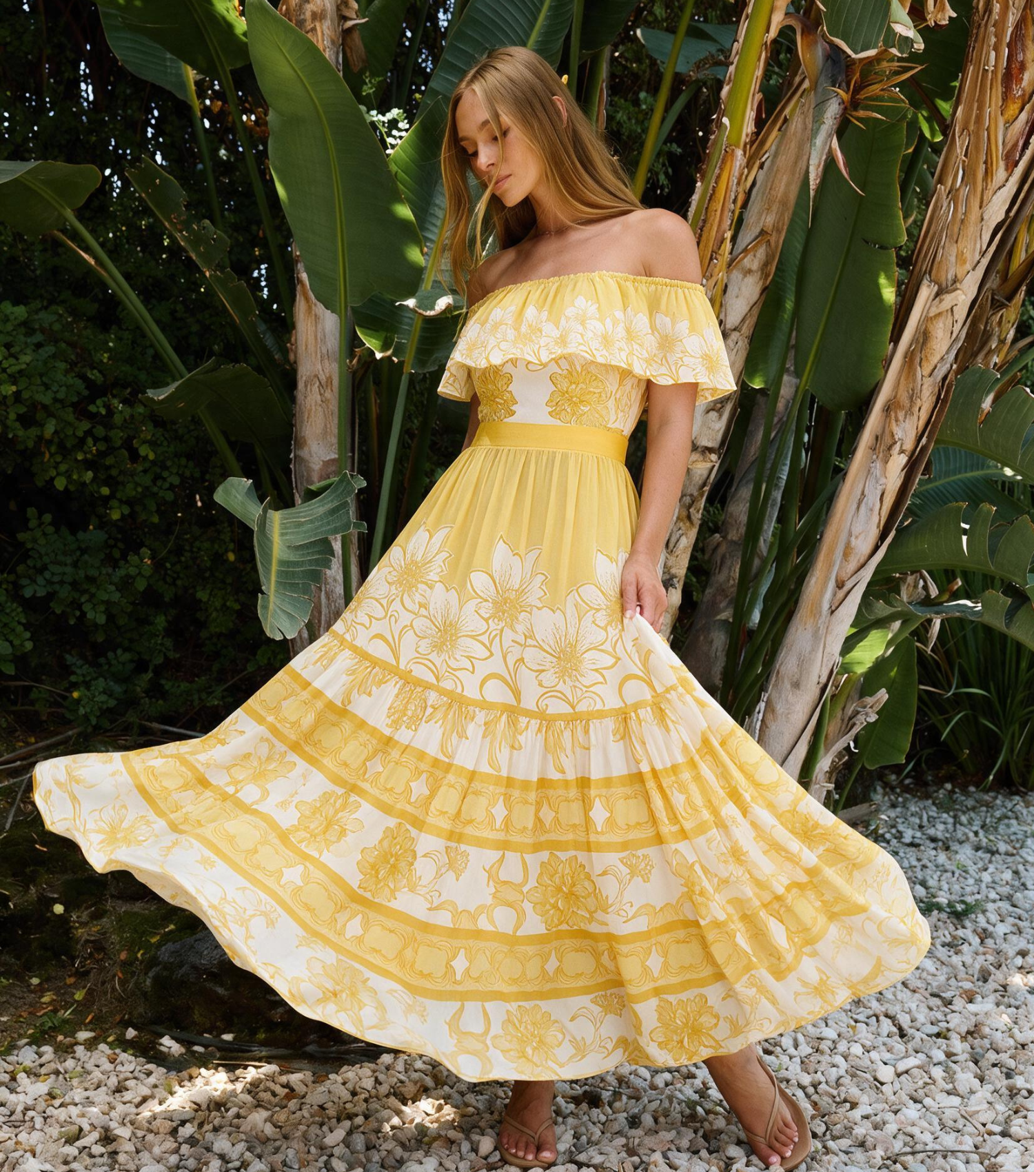 Off Shoulder Blossom Print Swimsuit Set(s)