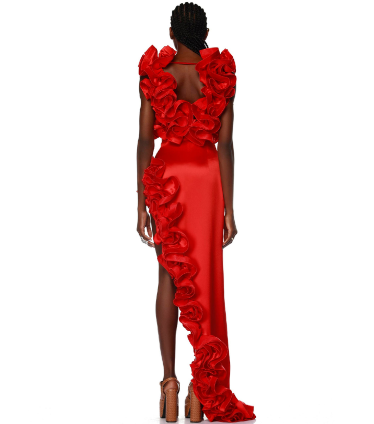 Plus Size Frilled V Neck Red One Piece Swimsuit and Skirt Flaxmaker