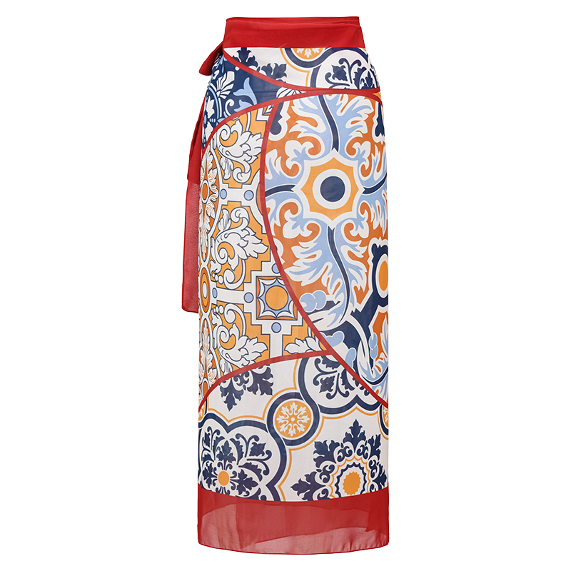 Plus Size Printed Halter One Piece Swimsuit and Sarong Flaxmaker