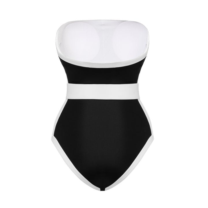 Plus Size Bandeau Color Block One Piece Swimsuit