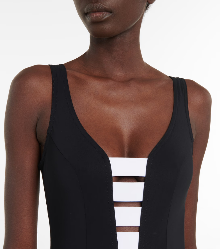 Plus Size Cutout Color Block One Piece Swimsuit and Skirt