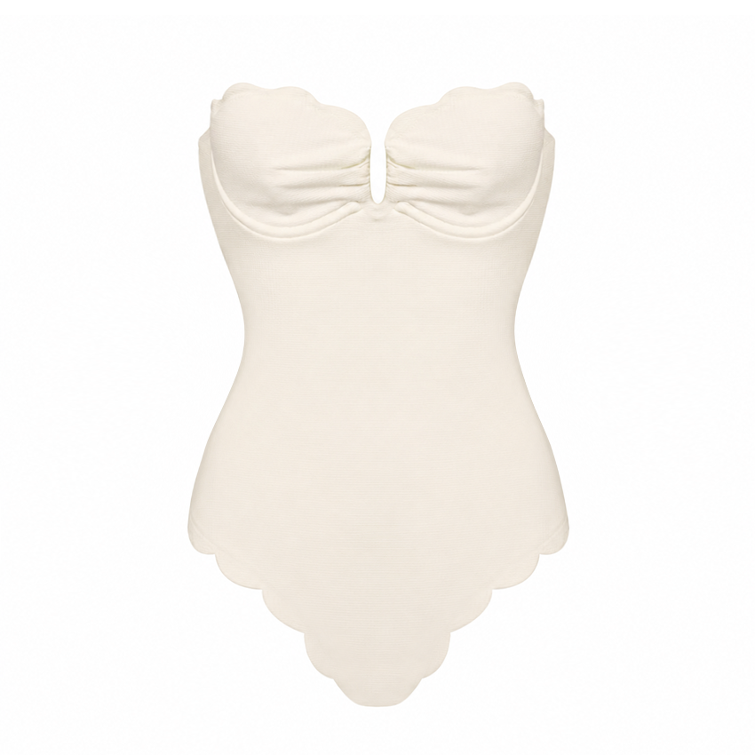 Detachable Shoulder Straps White Color Laser Cutting Swimsuit Set(s)