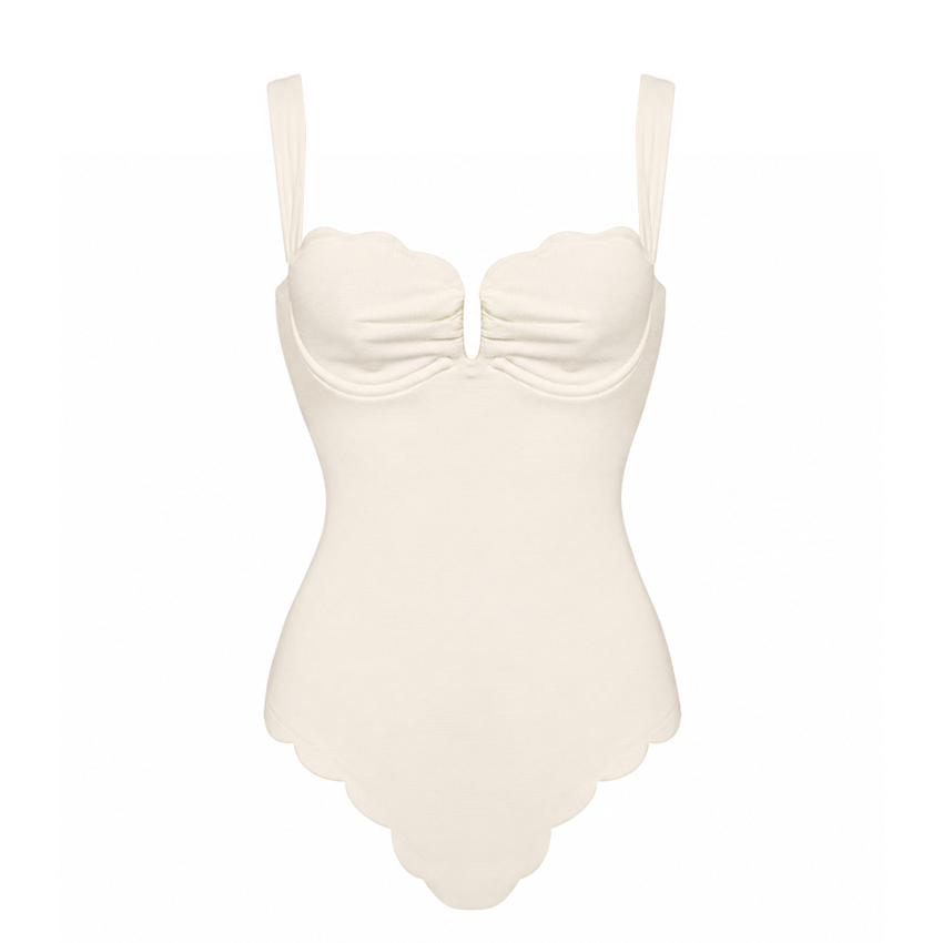Detachable Shoulder Straps White Color Laser Cutting Swimsuit Set(s)