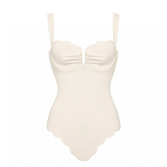 Plus Size Detachable Shoulder Straps White Color Laser Cutting Swimsuit Set(s)