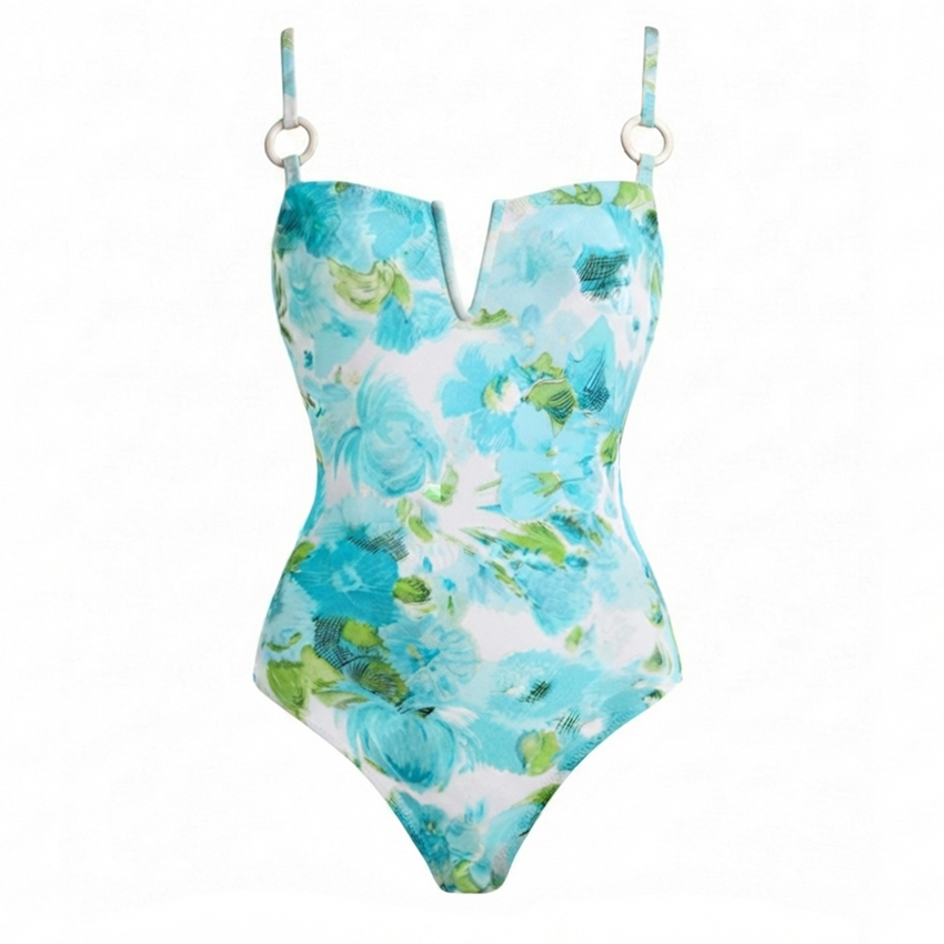 Adjustable Strap Abstract Blue Floral Swimsuit Set(s)