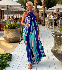 Halter Striped Printed Maxi Dress
