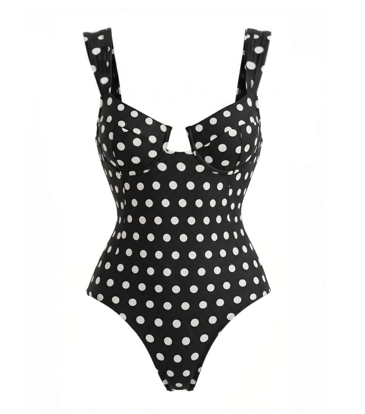 Cut Out Black Polka Dots Print Swimsuit Set(s)
