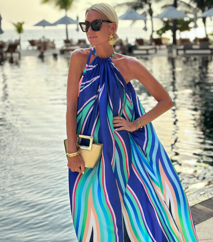 Halter Striped Printed Maxi Dress