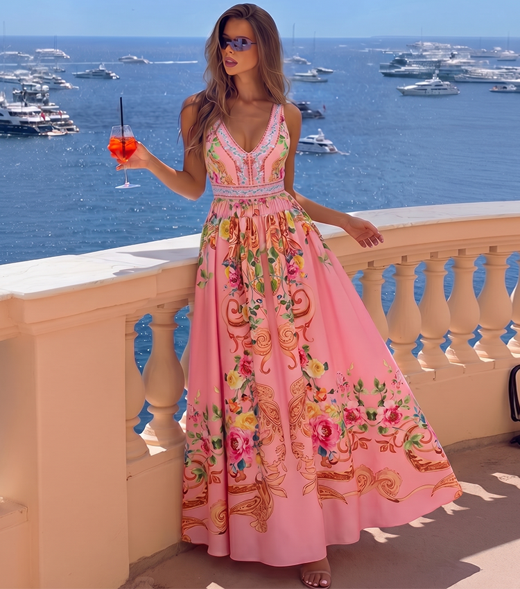 V-neck Baroque Floral Print Swimsuit set(s)