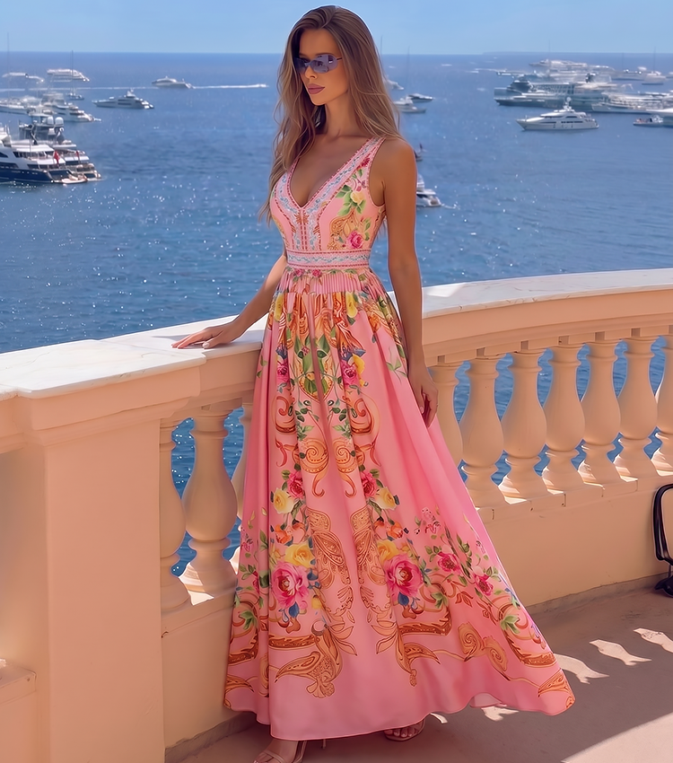 V-neck Baroque Floral Print Swimsuit set(s)
