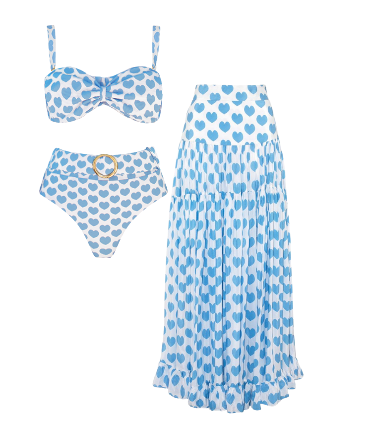 Plus Size Heart Print Bikini Swimsuit and Skirt