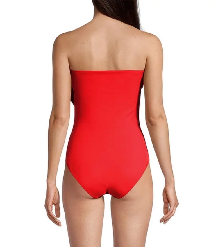 Plus Size 3D Flower Removable Strap Red One Piece Swimsuit and Sarong Flaxmaker