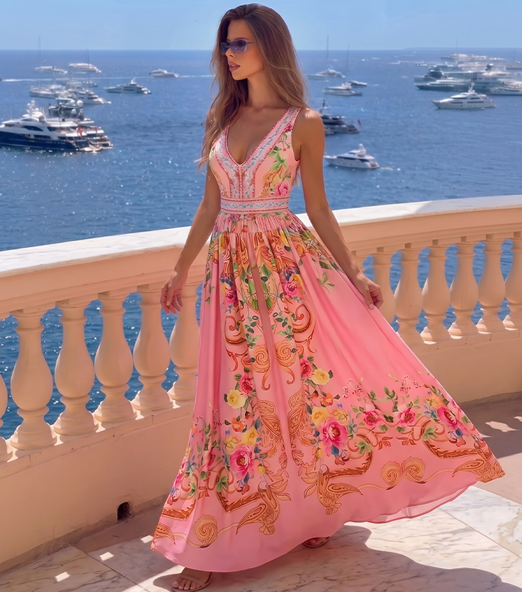 V-neck Baroque Floral Print Swimsuit set(s)