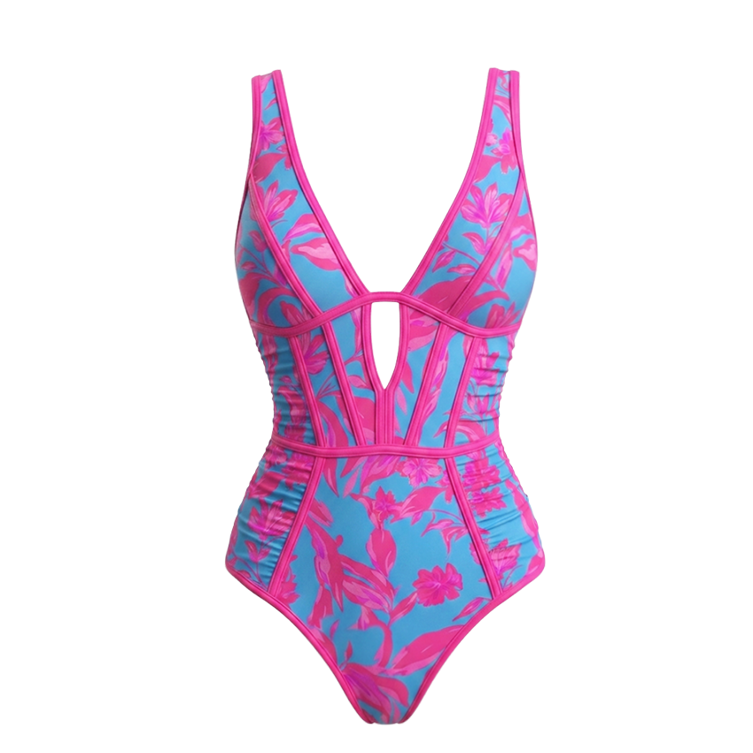V Neck Miami Blossom Print Swimsuit Set(s)