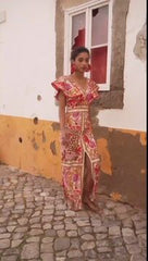 V Neck Retro Printed Backless Dress