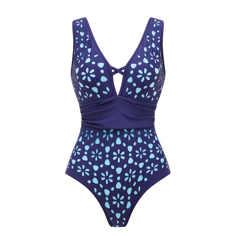 Plus Size Laser Hollow Out One Piece Swimsuit and Skirt