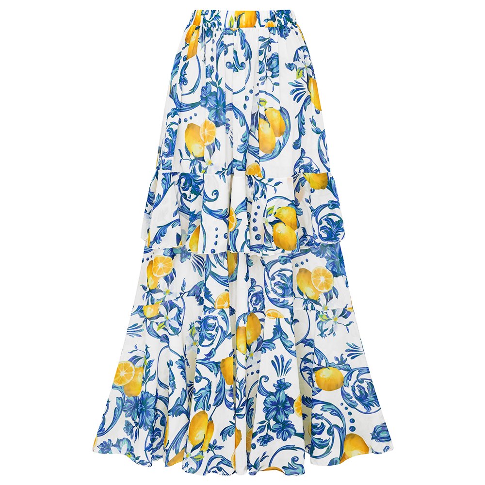 Plus Size Lemon Print Tie-shoulder One Piece Swimsuit and Sarong or Skirt Flaxmaker