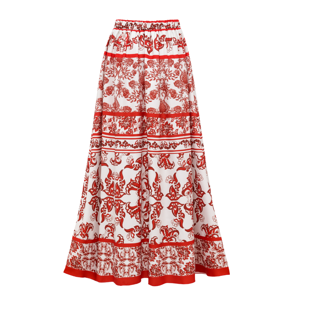 Plus Size Red Flower Totem Pattern Print Bikini and Skirt