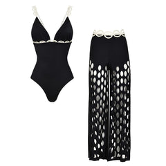 Adjustable Shoulder Straps Black Hollow Swimsuit Set(s)