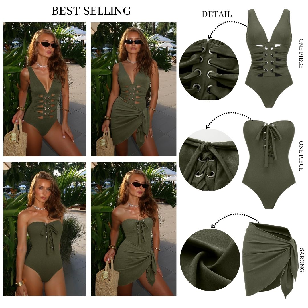 Cutout V Neck Flash Swimsuit Set(s)