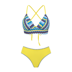 Blue Wavy Stripes Textured Swimsuit Set(s)
