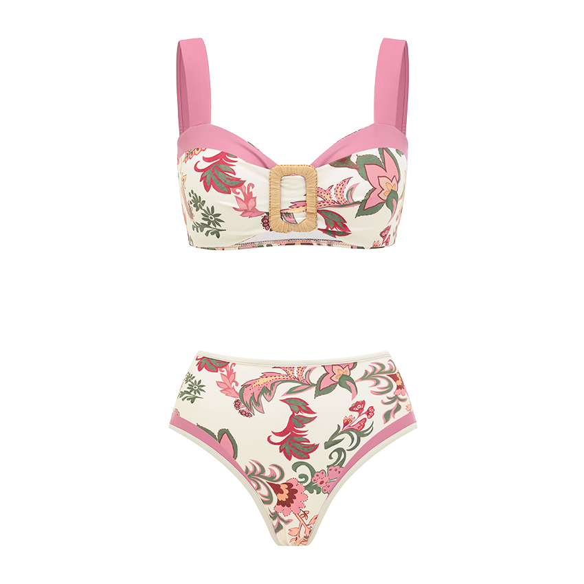 Color-blocking Pink Paisley Print Swimsuit set(s)