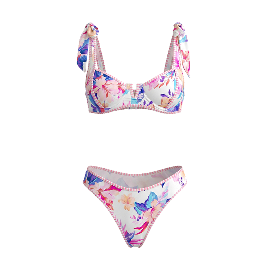 Watercolor Hibiscus Bloom Tie-shoulder Swimsuit set(s)