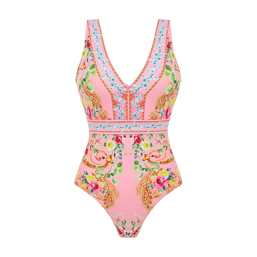 V-neck Baroque Floral Print Swimsuit set(s)
