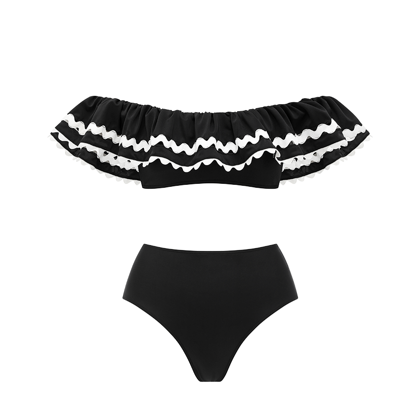 Black Ruffle Off-the-shoulder Swimsuit set(s)