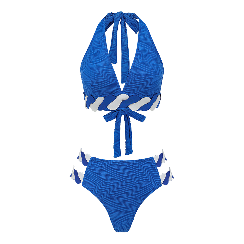 Halter-neck Blue Textured Swimsuit set(s)