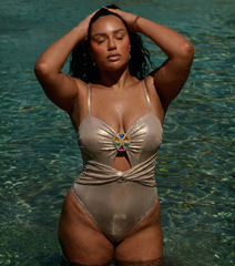 Plus Size Stone Decoration Shiny One Piece Swimsuit and Skirt