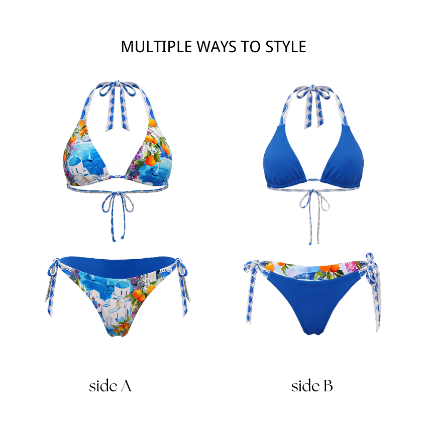 Halter-neck Reversible Landscape Print Swimsuit set(s)