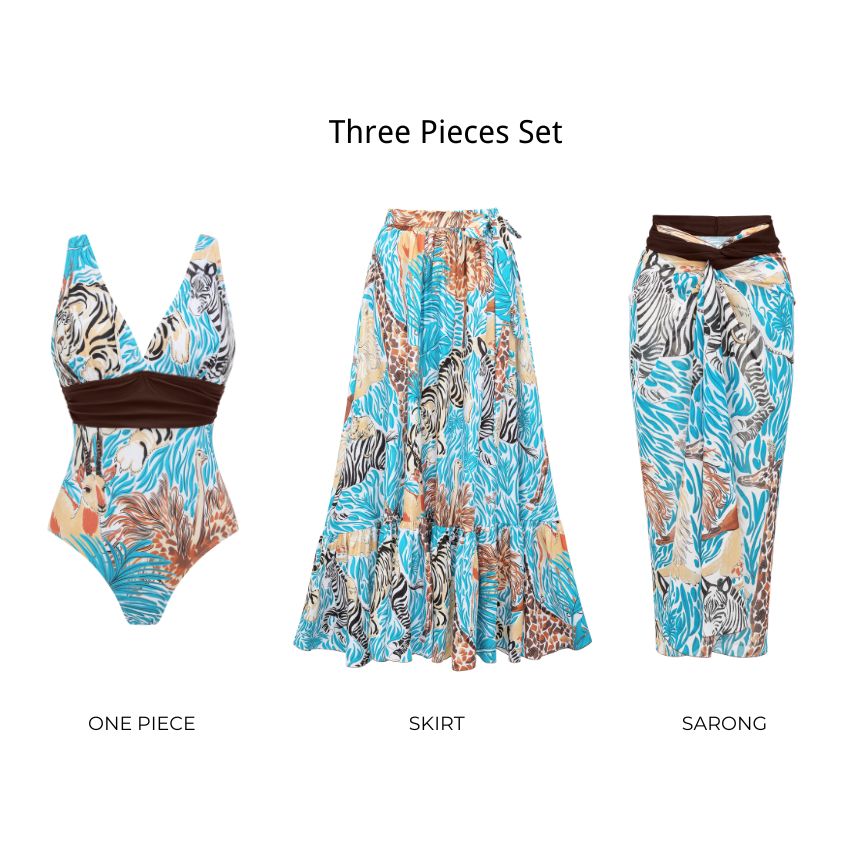 Plus Size V Neck Animal Print Swimsuit Set(s)