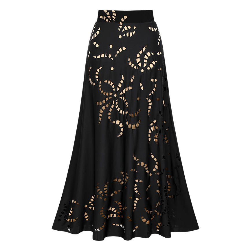 Bow-detailed Black Laser Cutting Flower Swimsuit Set(s)