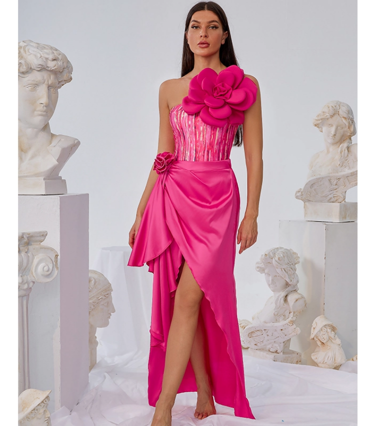 Plus Size 3D Flower Decor One Piece Swimsuit and Skirt Flaxmaker