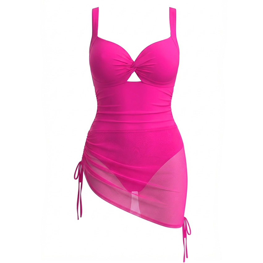 Hot Pink and Floral Printed Swimsuit Set(s)