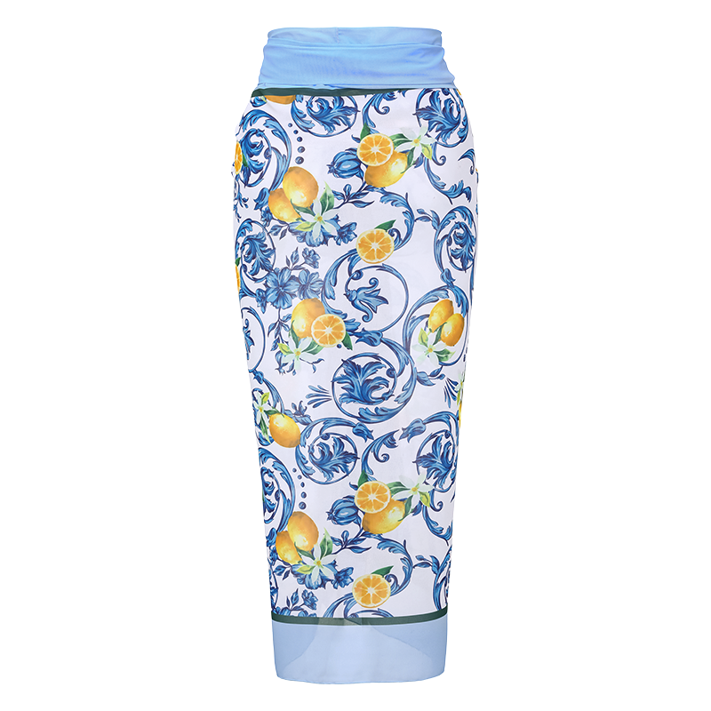 Lemon Print One Shoulder One Piece Swimsuit and Sarong or Skirt Flaxmaker