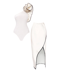 One Shoulder 3D Flowers One Piece Swimsuit and Skirt