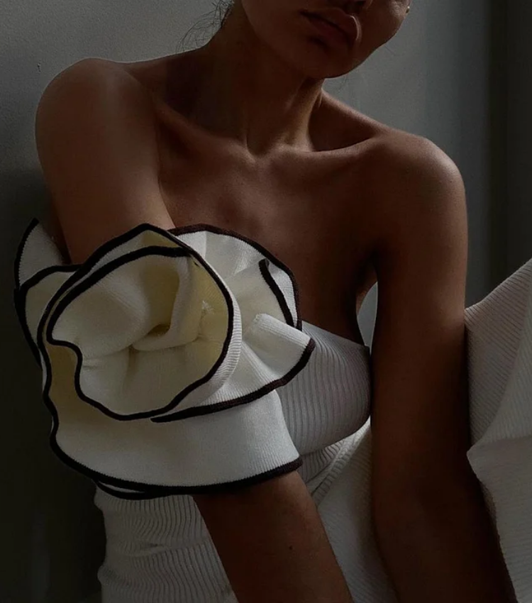 One Shoulder 3D Flowers One Piece Swimsuit and Skirt