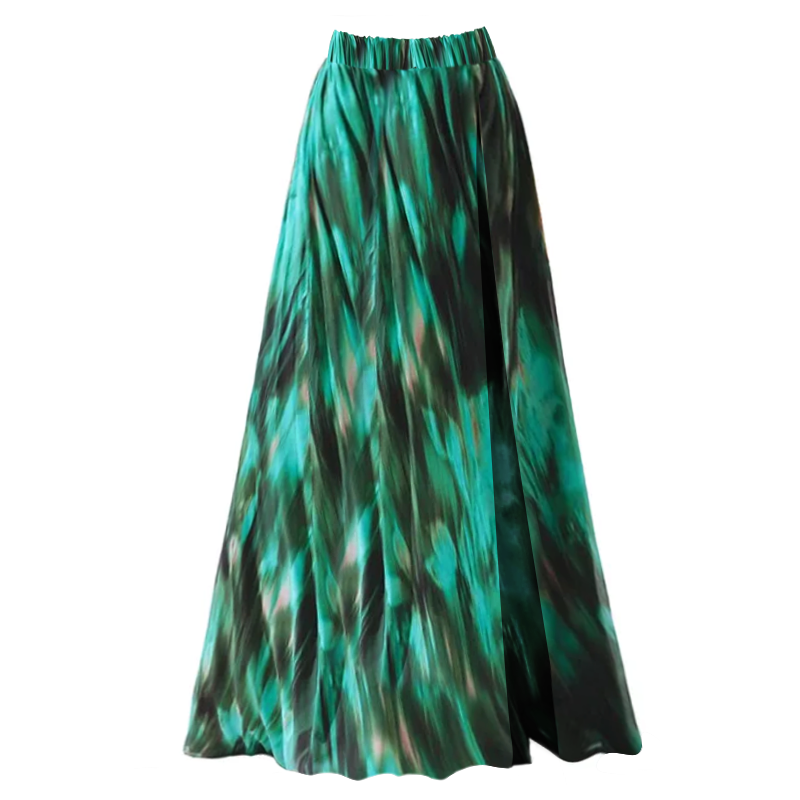 Plus Size Green Printed Pleated Swimsuit & Skirt Set