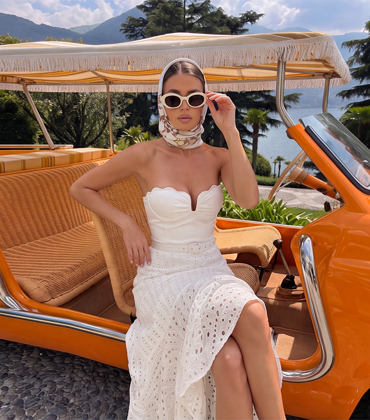 Plus Size Detachable Shoulder Straps White Color Laser Cutting Swimsuit Set(s)