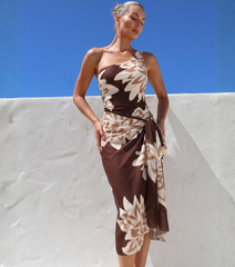 Plus Size One Shoulder Printed One Piece Swimsuit and Sarong