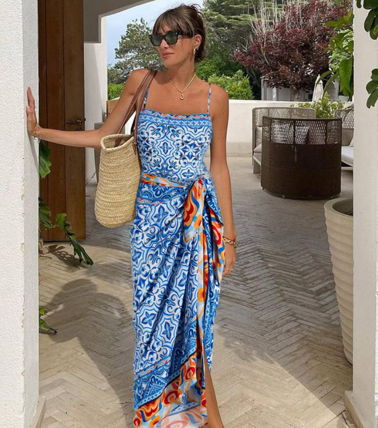 Plus Size Printed One Piece Swimsuit and Sarong