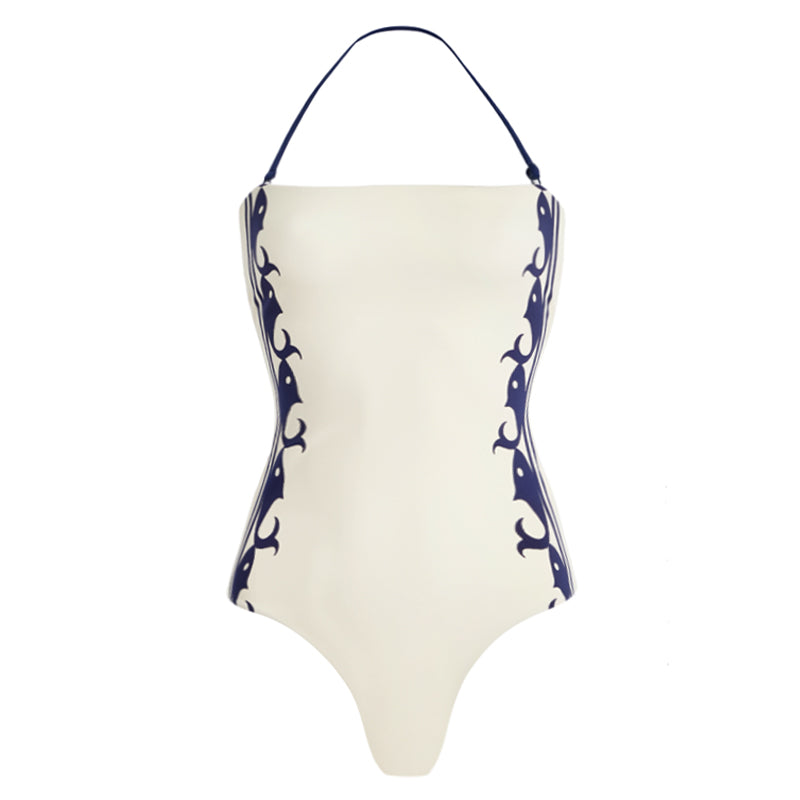 Plus Size Navy Style Printed One Piece Swimsuit and Shorts