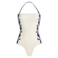 Plus Size Navy Style Printed One Piece Swimsuit and Shorts