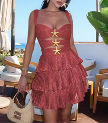 Sling Bandeau  Ruffle Cutout Mini Dress