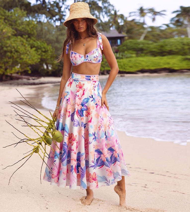 Watercolor Hibiscus Bloom Tie-shoulder Swimsuit set(s)