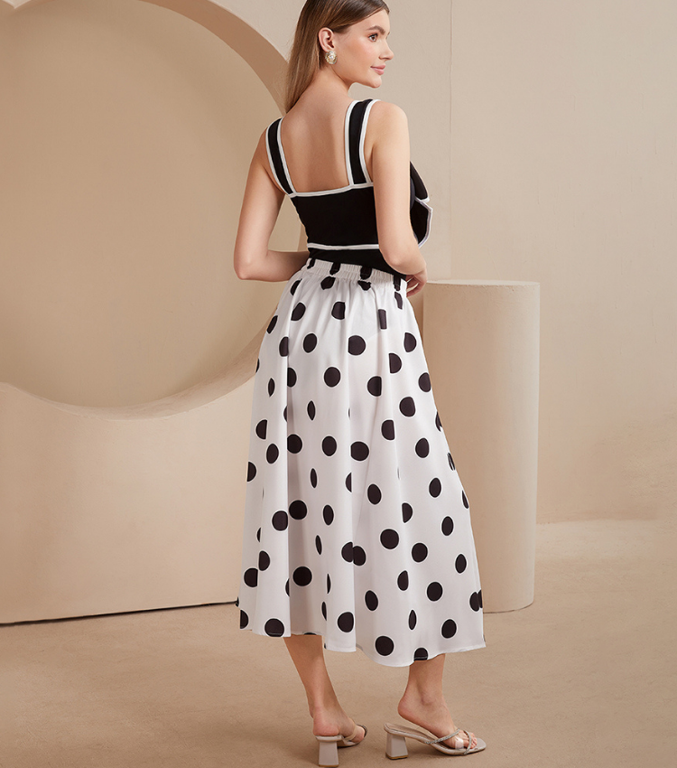 Plus Size Black and White Bow Decor One Piece Swimsuit and Skirt Flaxmaker