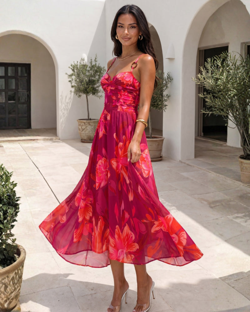 Plus Size Sling Abstract Floral Print One Piece Swimsuit and Skirt